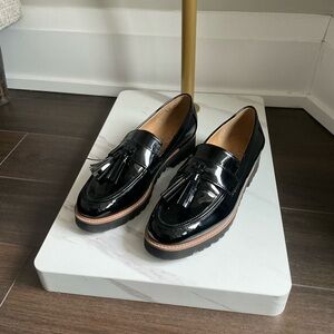 Franco Sarto Carolyn Black Patent Leather Tassel Loafers
